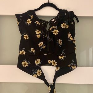 Cropped black ruffle blouse